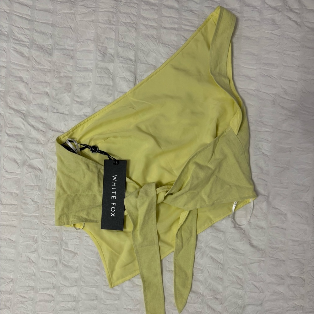 White Fox Boutique One-Shoulder Yellow Tie-Front Top